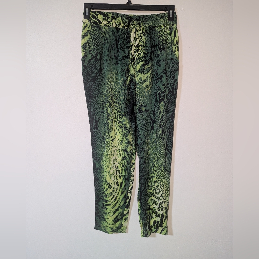 S NWT Elie Tahari Silk Emmy Pants in Electric Lime Python Pants